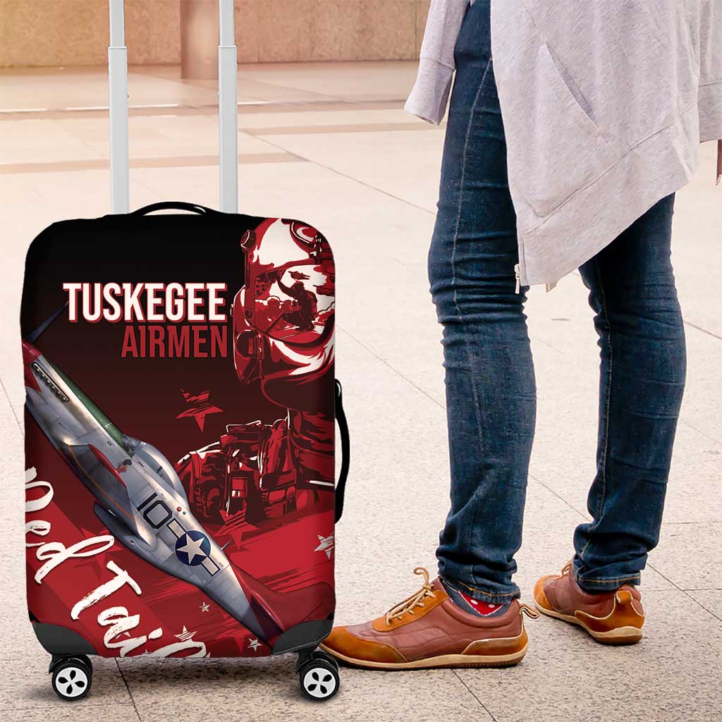 Tuskegee Airmen Red Tails Luggage Cover Straighten Up and Fly Right - Black Red - African Pride