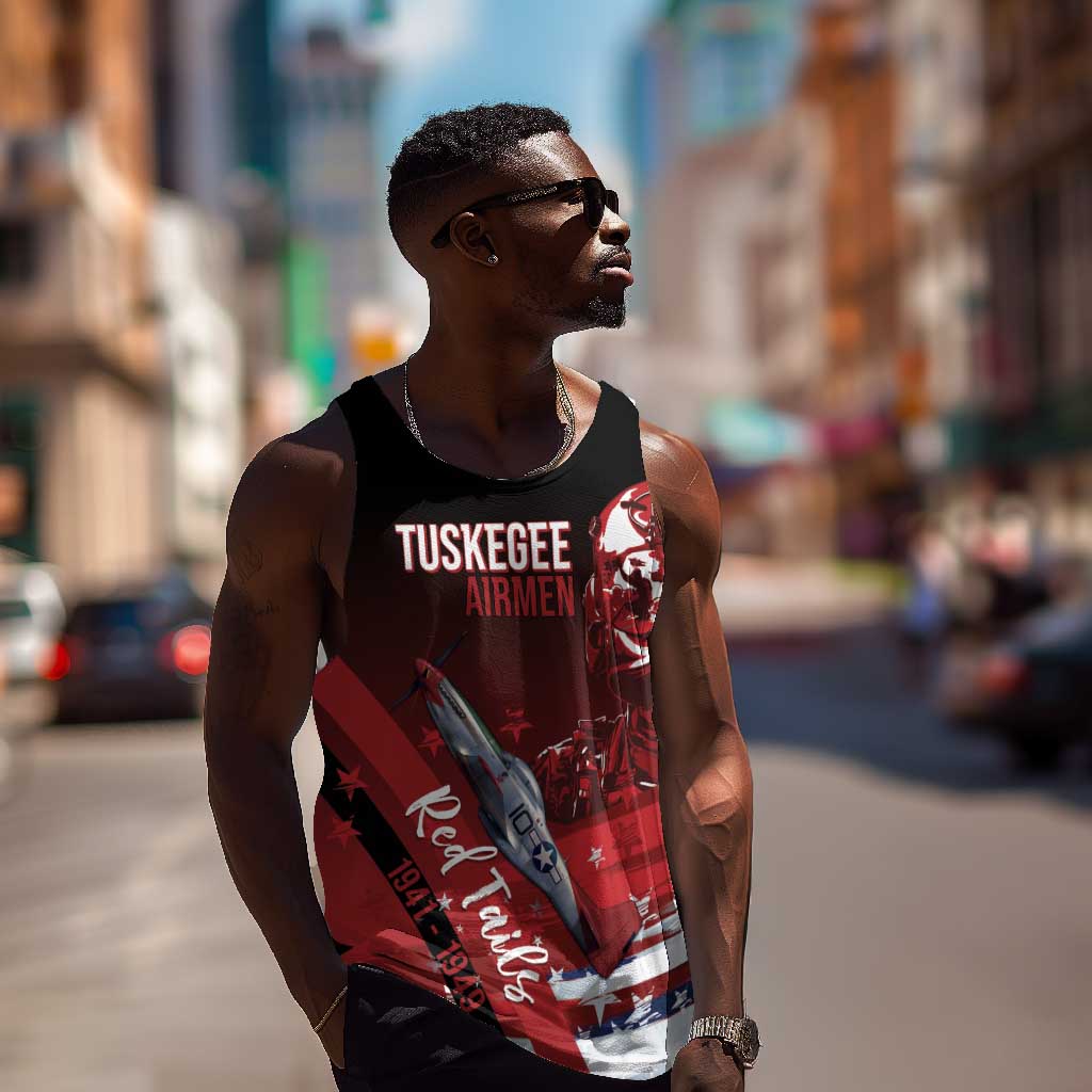 Tuskegee Airmen Red Tails Men Tank Top Straighten Up and Fly Right - Black Red - African Pride