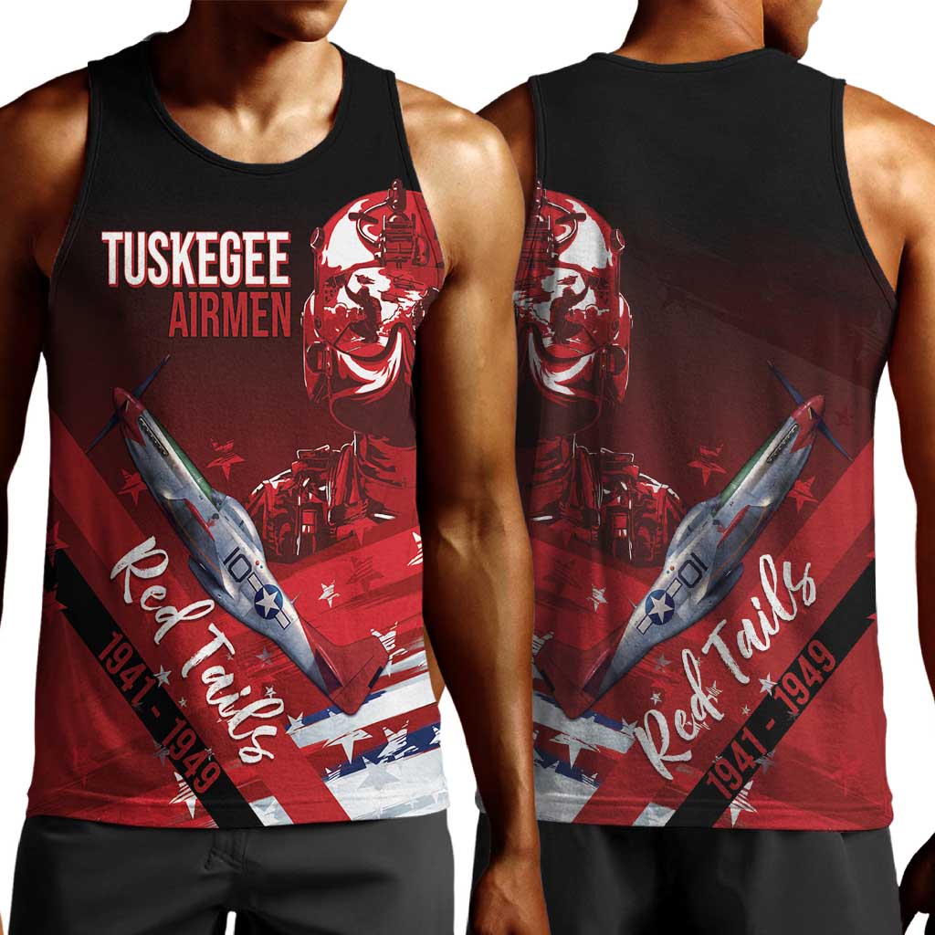 Tuskegee Airmen Red Tails Men Tank Top Straighten Up and Fly Right - Black Red - African Pride