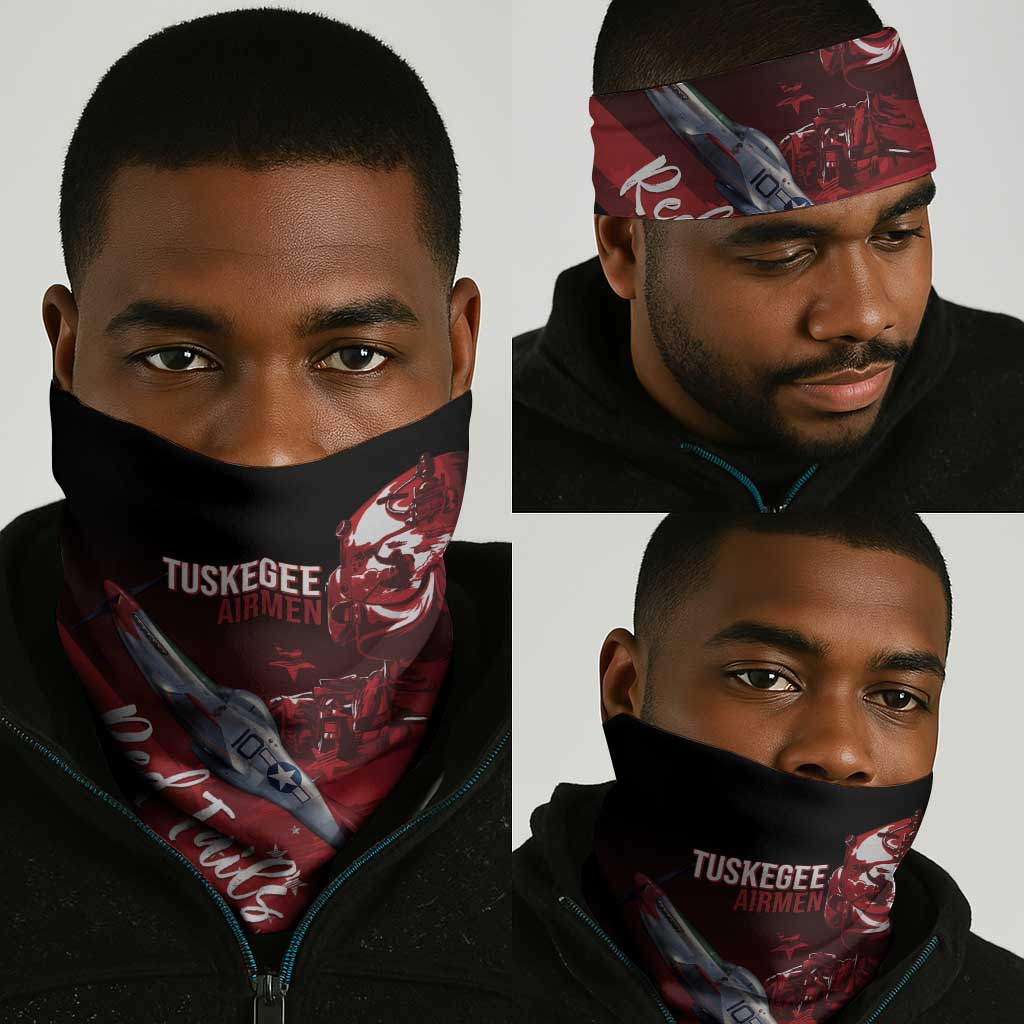 Tuskegee Airmen Red Tails Neck Gaiter Straighten Up and Fly Right - Black Red - African Pride