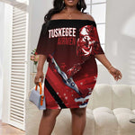 Tuskegee Airmen Red Tails Off Shoulder Short Dress Straighten Up and Fly Right - Black Red - African Pride