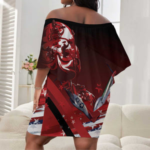 Tuskegee Airmen Red Tails Off Shoulder Short Dress Straighten Up and Fly Right - Black Red - African Pride