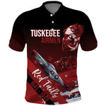 Tuskegee Airmen Red Tails Polo Shirt Straighten Up and Fly Right - Black Red - African Pride