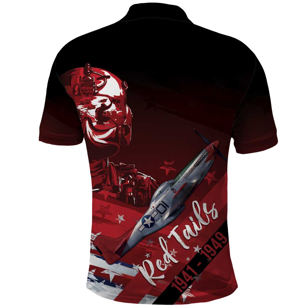 Tuskegee Airmen Red Tails Polo Shirt Straighten Up and Fly Right - Black Red - African Pride