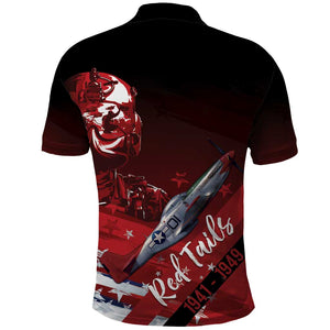 Tuskegee Airmen Red Tails Polo Shirt Straighten Up and Fly Right - Black Red - African Pride