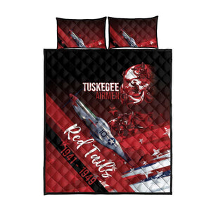 Tuskegee Airmen Red Tails Quilt Bed Set Straighten Up and Fly Right - Black Red - African Pride