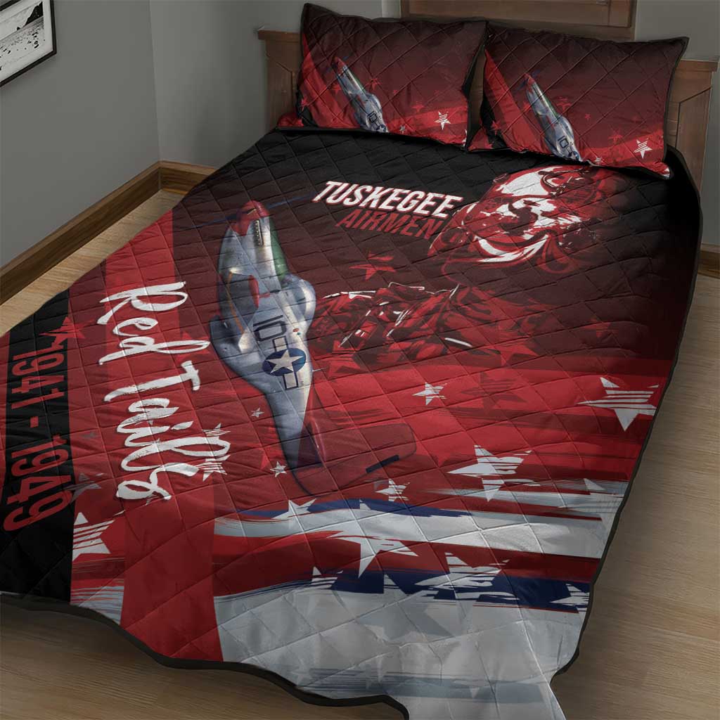Tuskegee Airmen Red Tails Quilt Bed Set Straighten Up and Fly Right - Black Red - African Pride