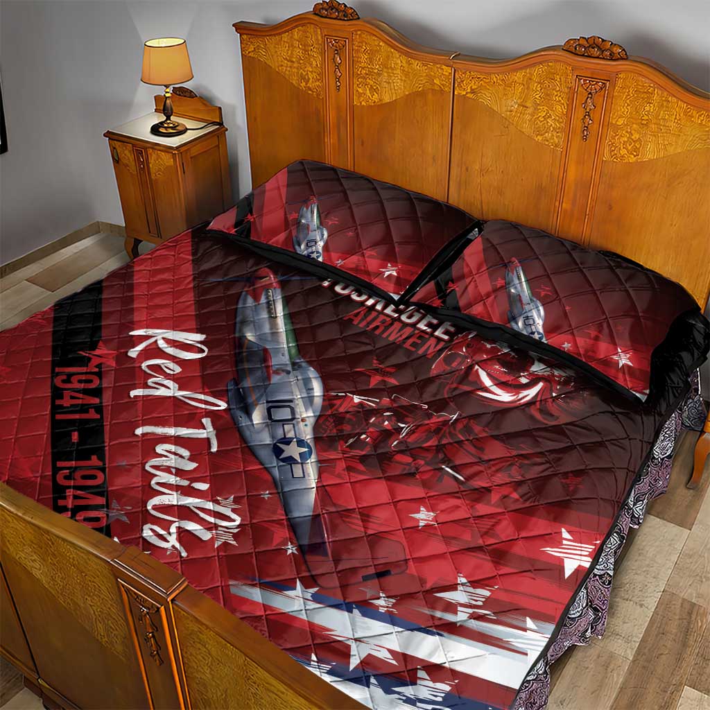 Tuskegee Airmen Red Tails Quilt Bed Set Straighten Up and Fly Right - Black Red - African Pride