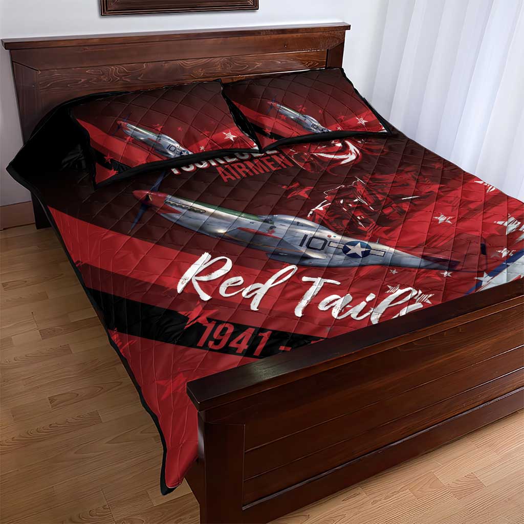 Tuskegee Airmen Red Tails Quilt Bed Set Straighten Up and Fly Right - Black Red - African Pride