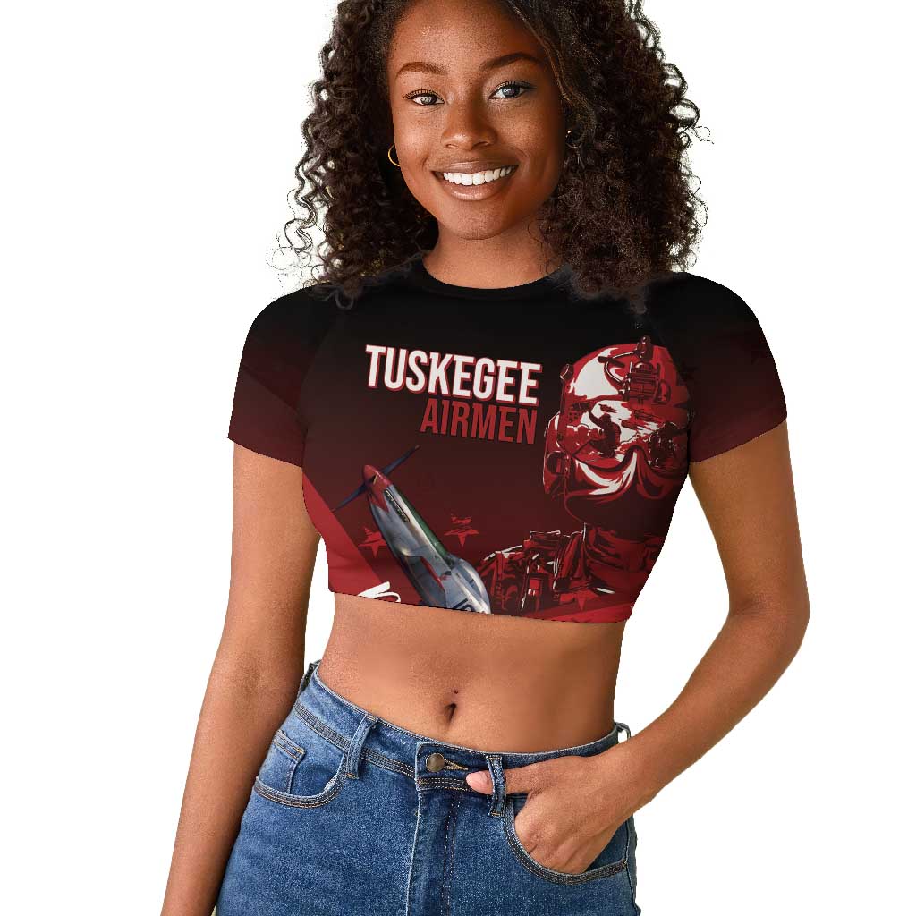 Tuskegee Airmen Red Tails Raglan Cropped T shirt Straighten Up and Fly Right - Black Red - African Pride