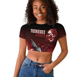 Tuskegee Airmen Red Tails Raglan Cropped T shirt Straighten Up and Fly Right - Black Red - African Pride