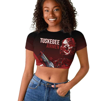 Tuskegee Airmen Red Tails Raglan Cropped T shirt Straighten Up and Fly Right - Black Red - African Pride