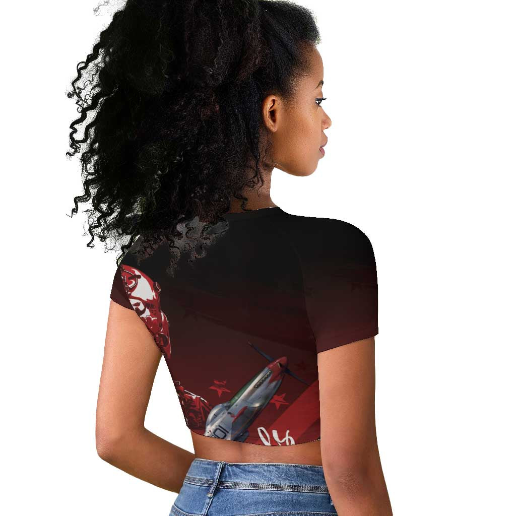 Tuskegee Airmen Red Tails Raglan Cropped T shirt Straighten Up and Fly Right - Black Red - African Pride