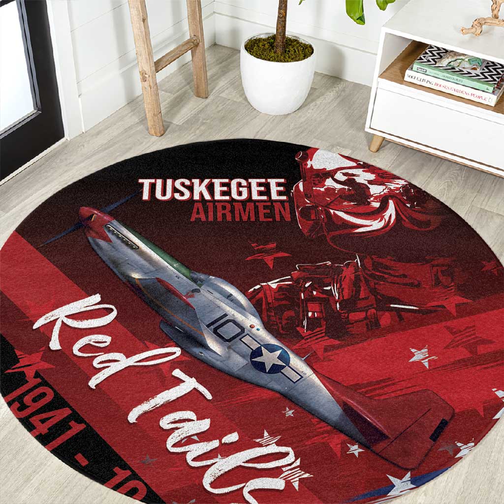 Tuskegee Airmen Red Tails Round Carpet Straighten Up and Fly Right - Black Red - African Pride