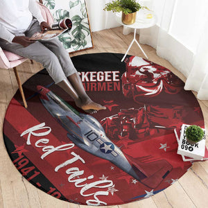 Tuskegee Airmen Red Tails Round Carpet Straighten Up and Fly Right - Black Red - African Pride