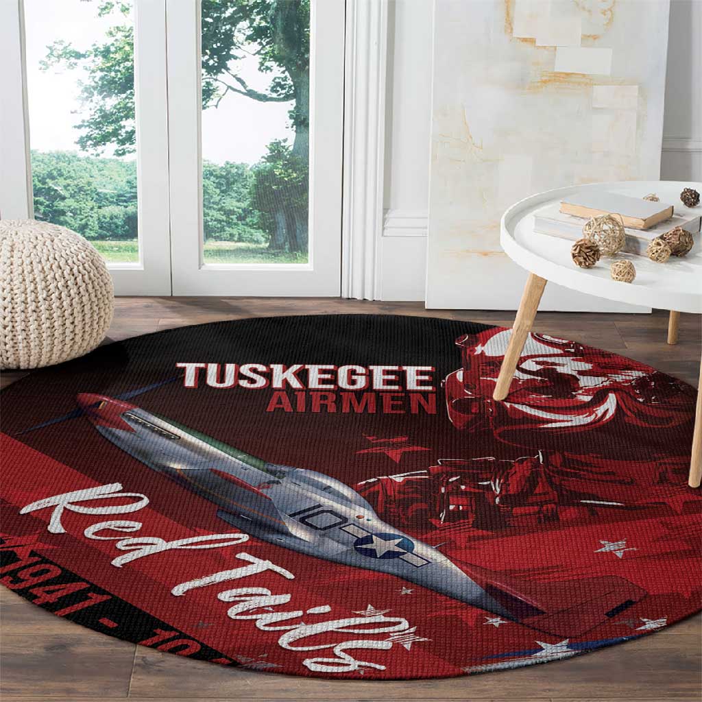 Tuskegee Airmen Red Tails Round Carpet Straighten Up and Fly Right - Black Red - African Pride
