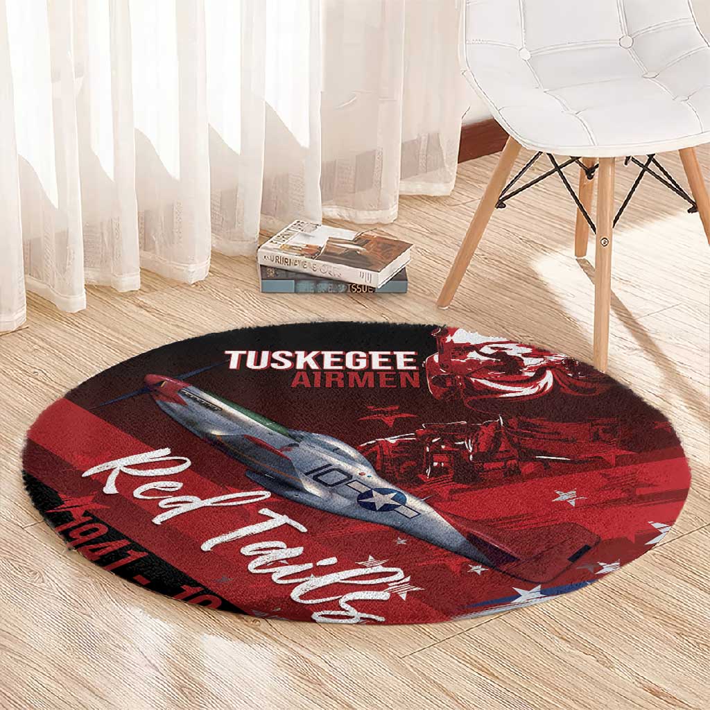 Tuskegee Airmen Red Tails Round Carpet Straighten Up and Fly Right - Black Red - African Pride