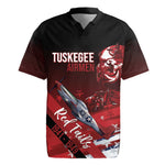 Tuskegee Airmen Red Tails Rugby Jersey Straighten Up and Fly Right - Black Red - African Pride