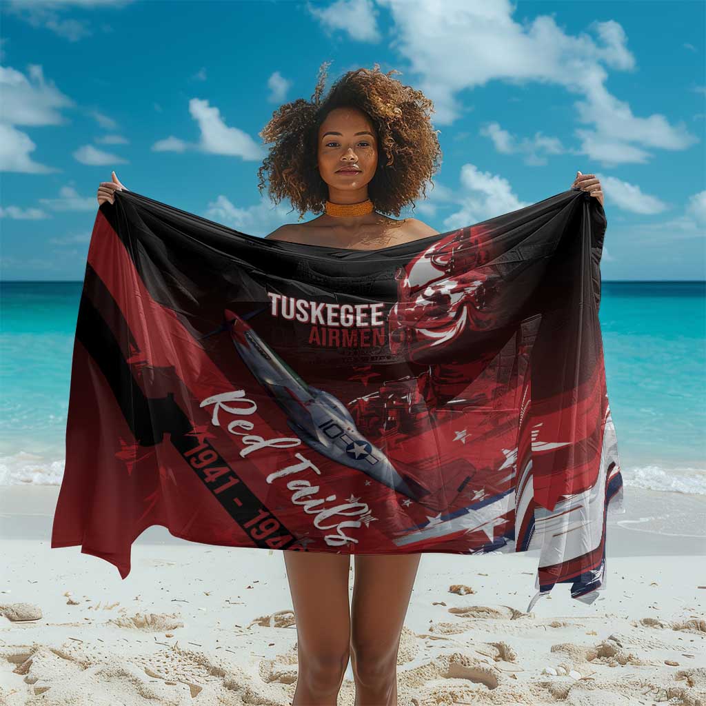 Tuskegee Airmen Red Tails Sarong Straighten Up and Fly Right - Black Red - African Pride