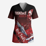 Tuskegee Airmen Red Tails Scrub Top Straighten Up and Fly Right - Black Red - African Pride
