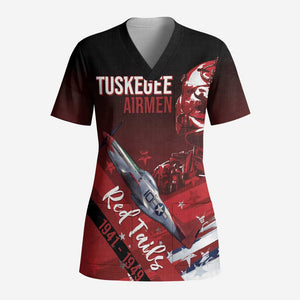 Tuskegee Airmen Red Tails Scrub Top Straighten Up and Fly Right - Black Red - African Pride