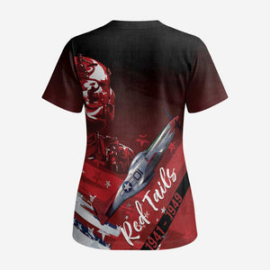Tuskegee Airmen Red Tails Scrub Top Straighten Up and Fly Right - Black Red - African Pride