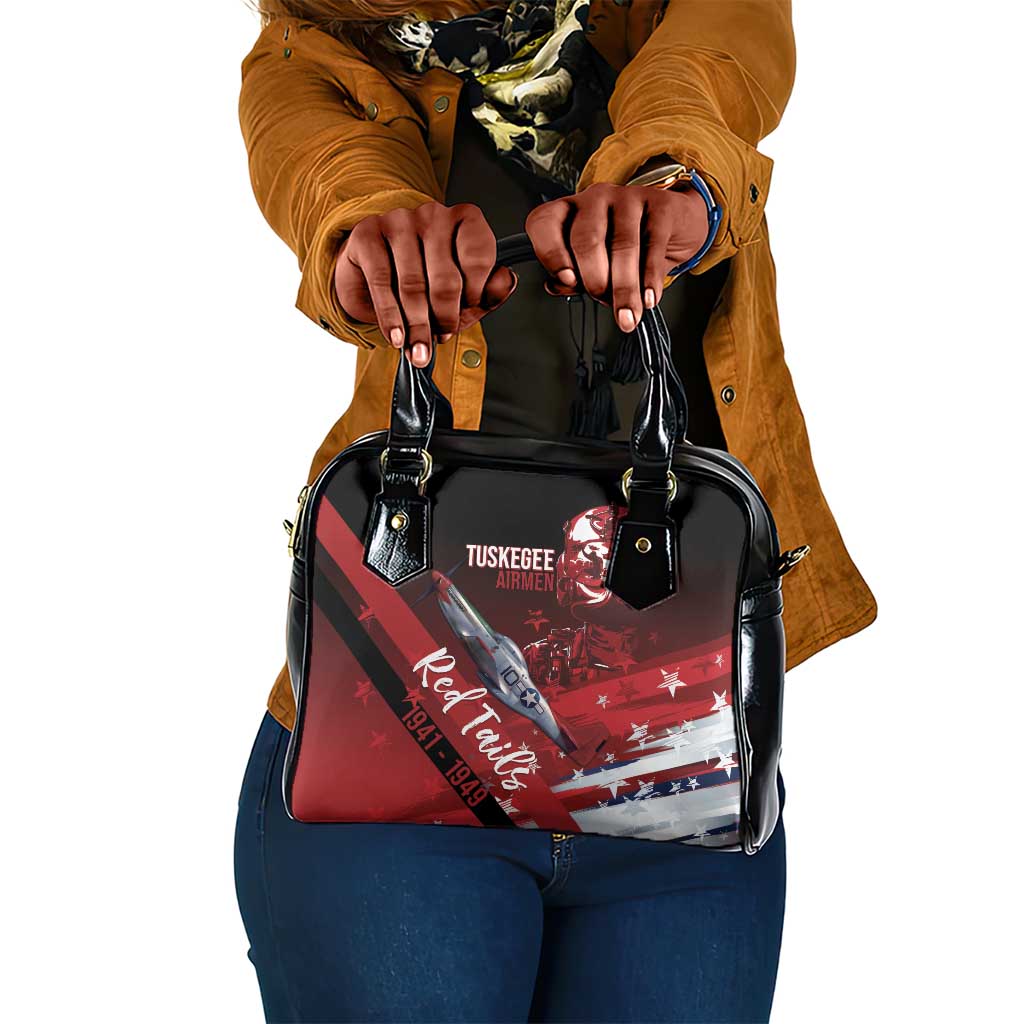 Tuskegee Airmen Red Tails Shoulder Handbag Straighten Up and Fly Right - Black Red - African Pride