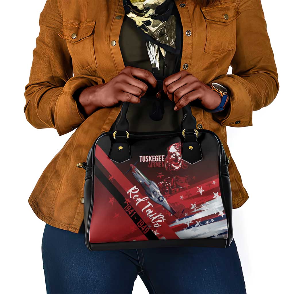 Tuskegee Airmen Red Tails Shoulder Handbag Straighten Up and Fly Right - Black Red - African Pride