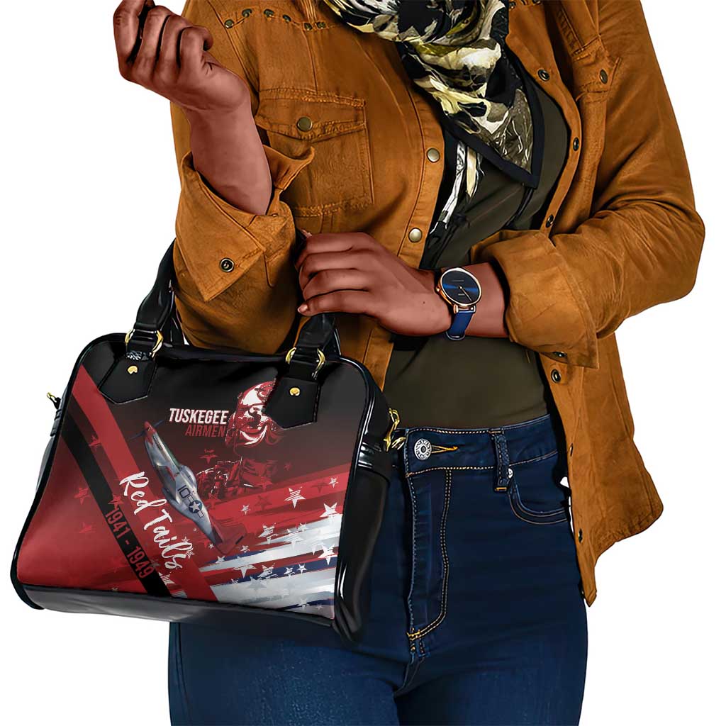 Tuskegee Airmen Red Tails Shoulder Handbag Straighten Up and Fly Right - Black Red - African Pride