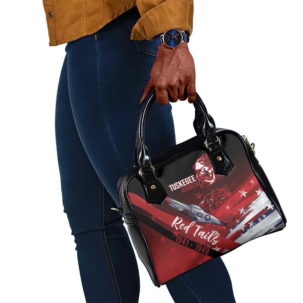Tuskegee Airmen Red Tails Shoulder Handbag Straighten Up and Fly Right - Black Red - African Pride