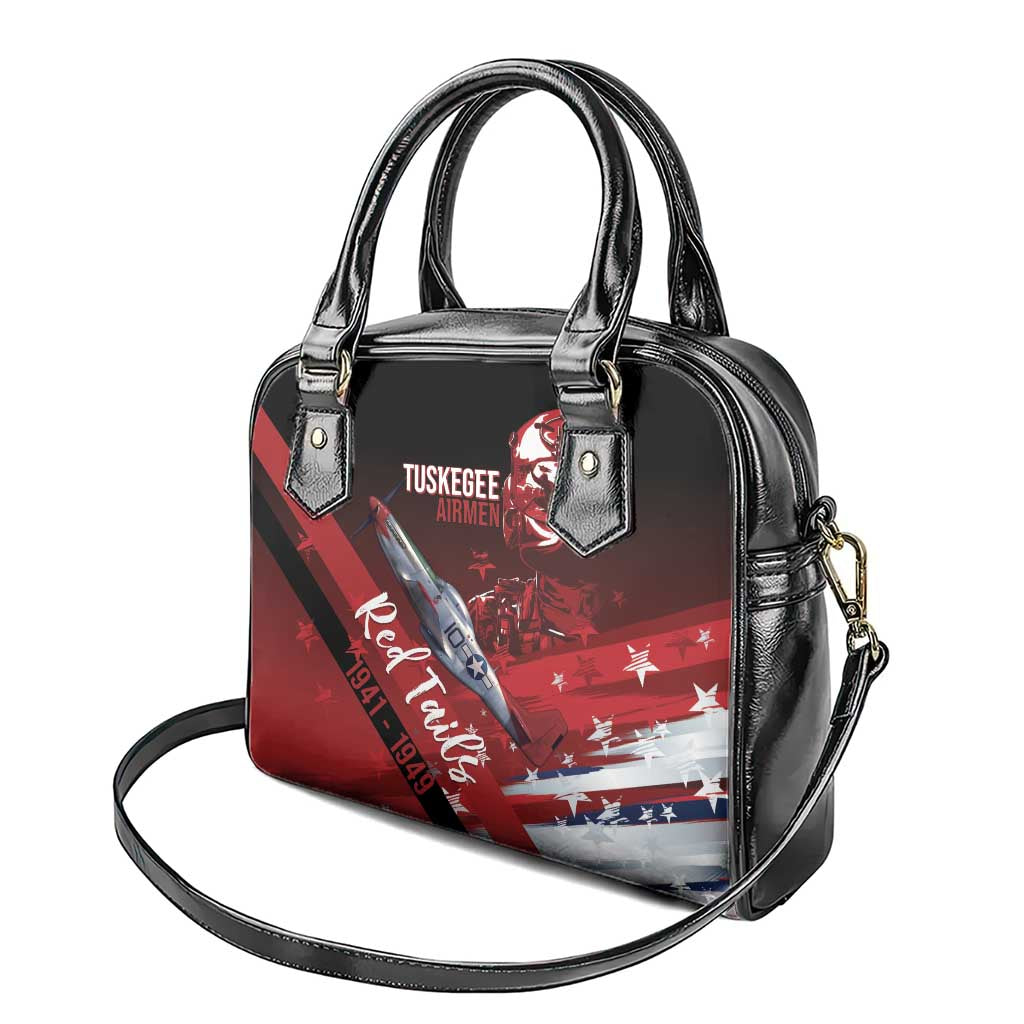 Tuskegee Airmen Red Tails Shoulder Handbag Straighten Up and Fly Right - Black Red - African Pride