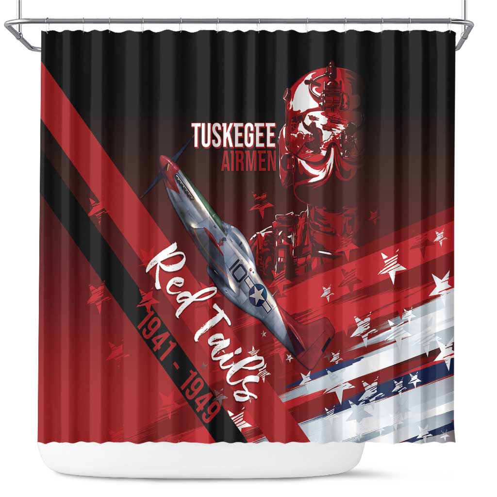 Tuskegee Airmen Red Tails Shower Curtain Straighten Up and Fly Right - Black Red - African Pride