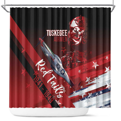 Tuskegee Airmen Red Tails Shower Curtain Straighten Up and Fly Right - Black Red - African Pride