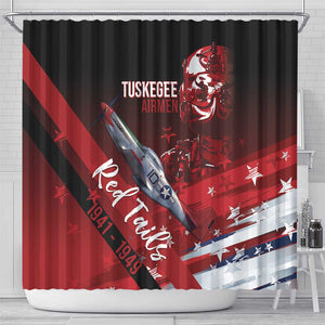 Tuskegee Airmen Red Tails Shower Curtain Straighten Up and Fly Right - Black Red - African Pride