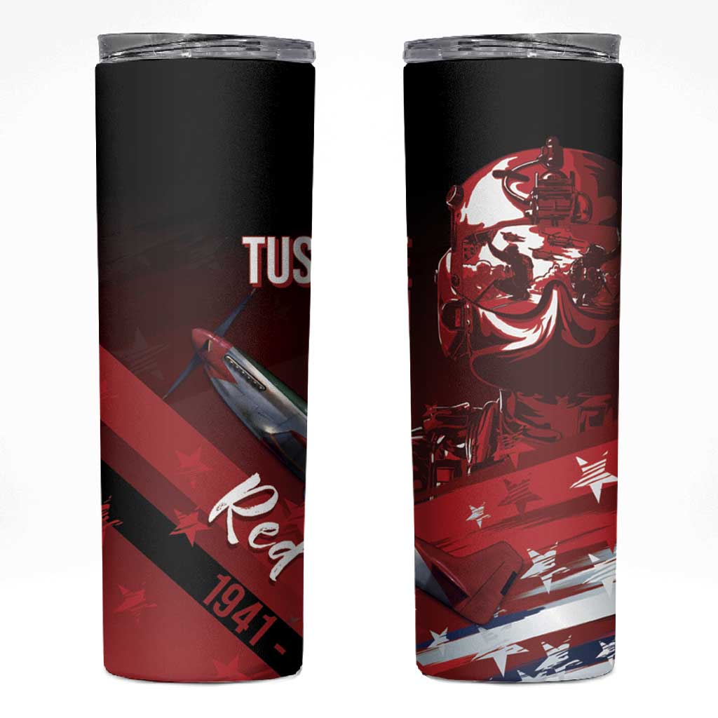 Tuskegee Airmen Red Tails Skinny Tumbler Straighten Up and Fly Right - Black Red - African Pride