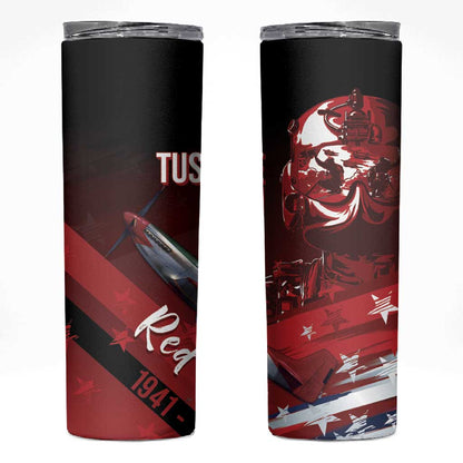 Tuskegee Airmen Red Tails Skinny Tumbler Straighten Up and Fly Right - Black Red - African Pride