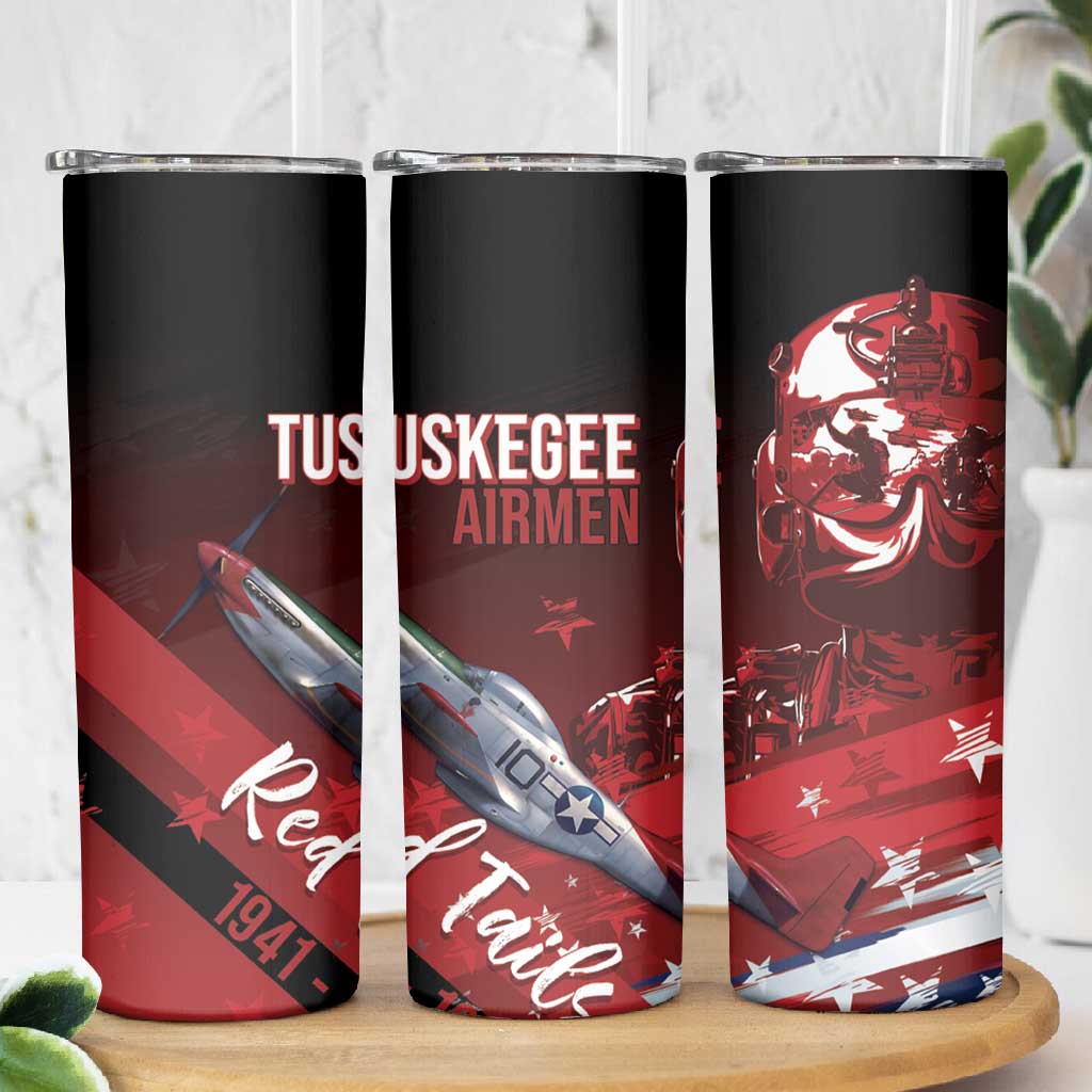 Tuskegee Airmen Red Tails Skinny Tumbler Straighten Up and Fly Right - Black Red - African Pride