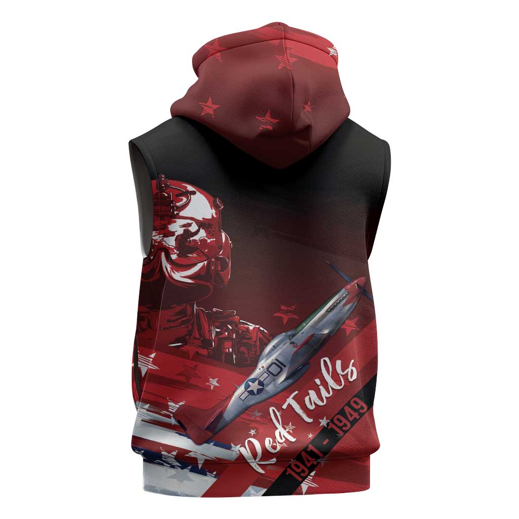 Tuskegee Airmen Red Tails Sleeveless Hoodie Straighten Up and Fly Right - Black Red - African Pride
