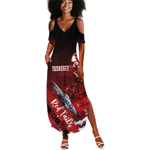 Tuskegee Airmen Red Tails Summer Maxi Dress Straighten Up and Fly Right - Black Red - African Pride