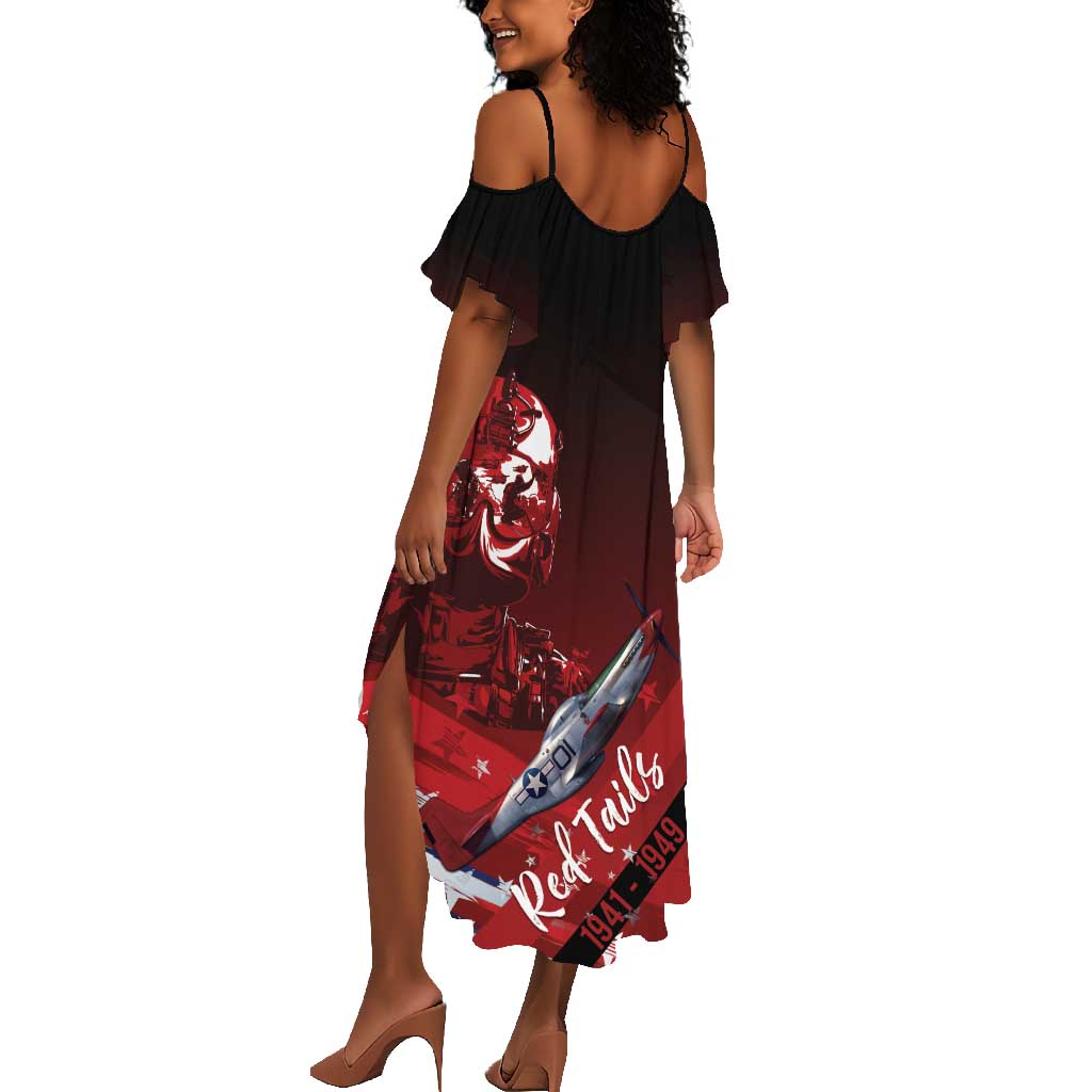 Tuskegee Airmen Red Tails Summer Maxi Dress Straighten Up and Fly Right - Black Red - African Pride