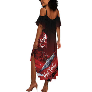 Tuskegee Airmen Red Tails Summer Maxi Dress Straighten Up and Fly Right - Black Red - African Pride