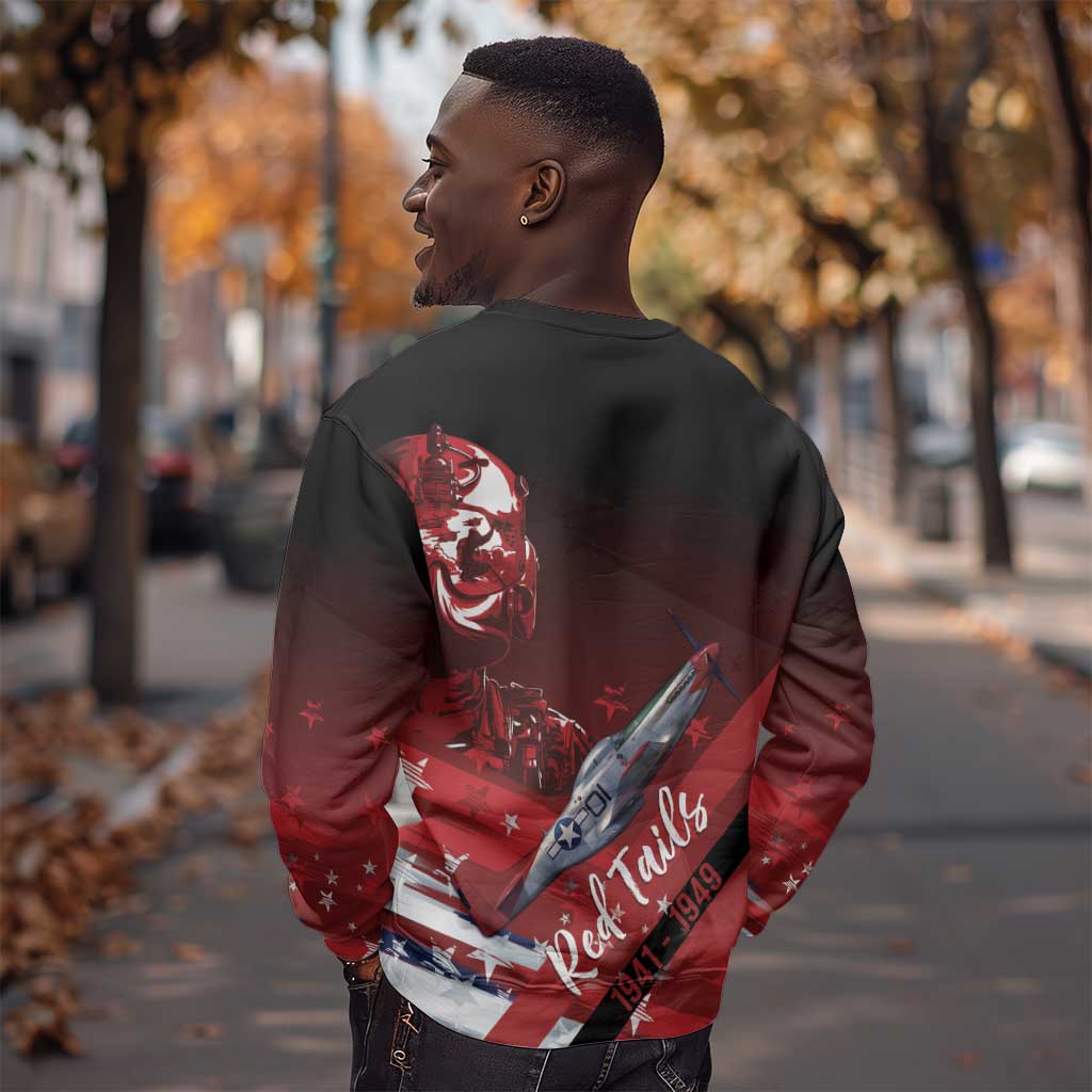 Tuskegee Airmen Red Tails Sweatshirt Straighten Up and Fly Right - Black Red - African Pride