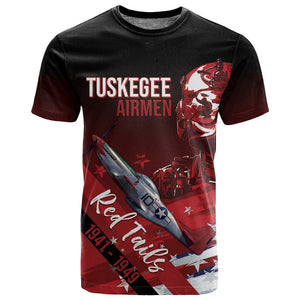 Tuskegee Airmen Red Tails T shirt Straighten Up and Fly Right - Black Red - African Pride