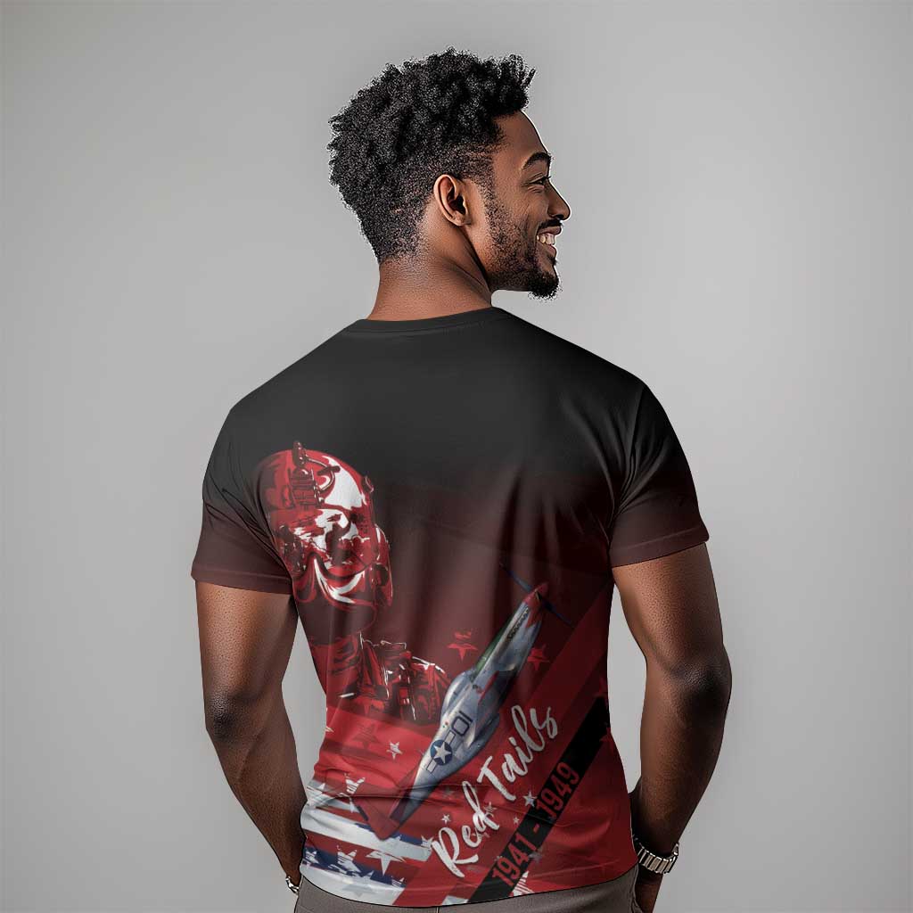 Tuskegee Airmen Red Tails T shirt Straighten Up and Fly Right - Black Red - African Pride