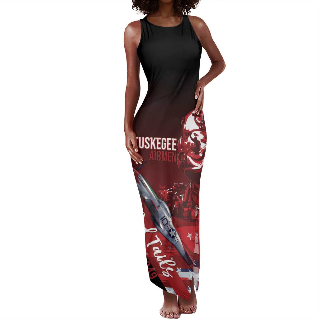 Tuskegee Airmen Red Tails Tank Maxi Dress Straighten Up and Fly Right - Black Red - African Pride