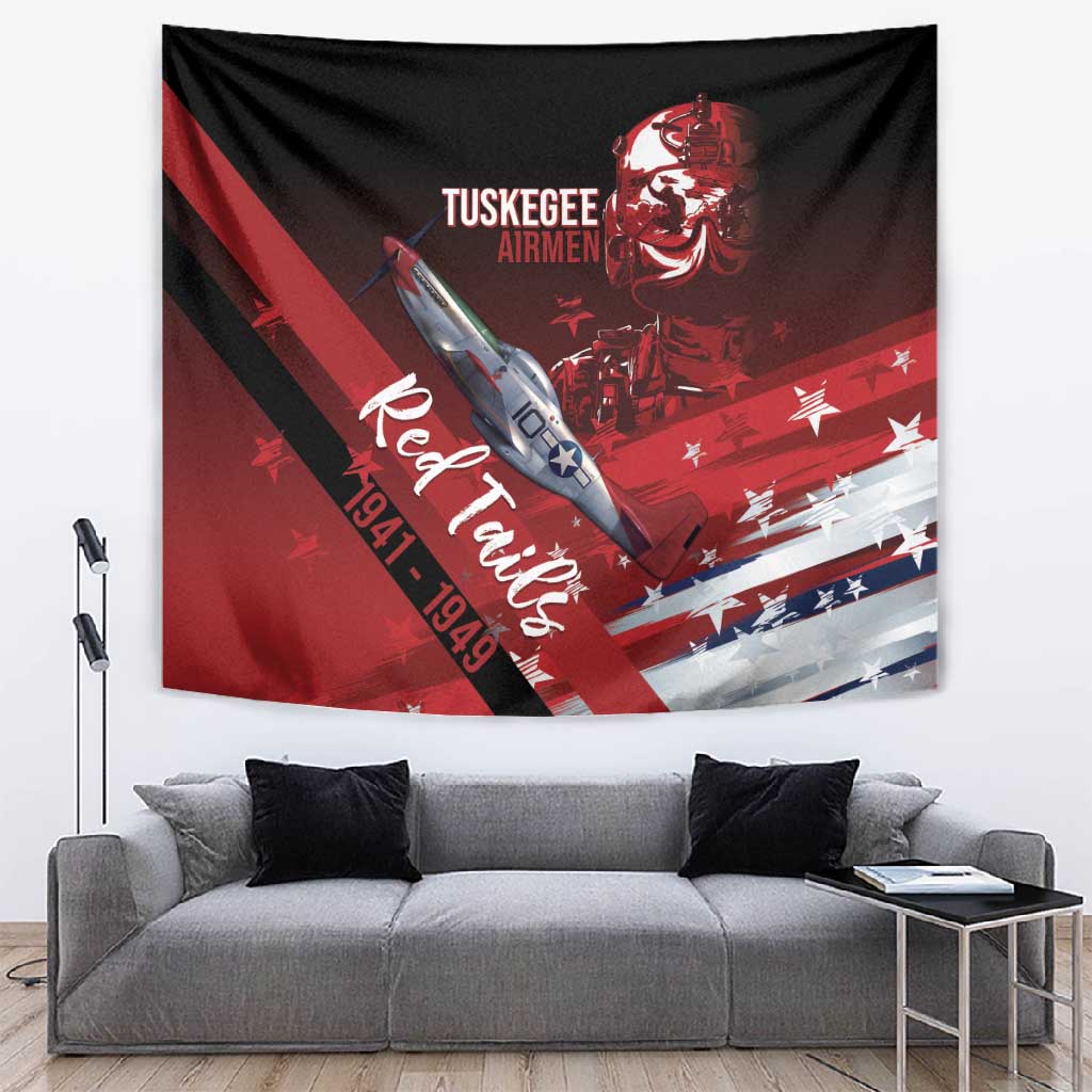 Tuskegee Airmen Red Tails Tapestry Straighten Up and Fly Right - Black Red - African Pride