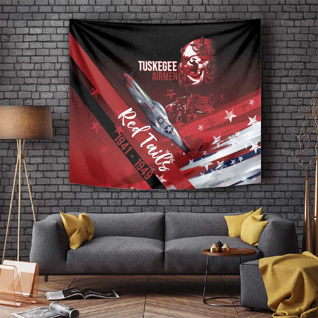 Tuskegee Airmen Red Tails Tapestry Straighten Up and Fly Right - Black Red - African Pride