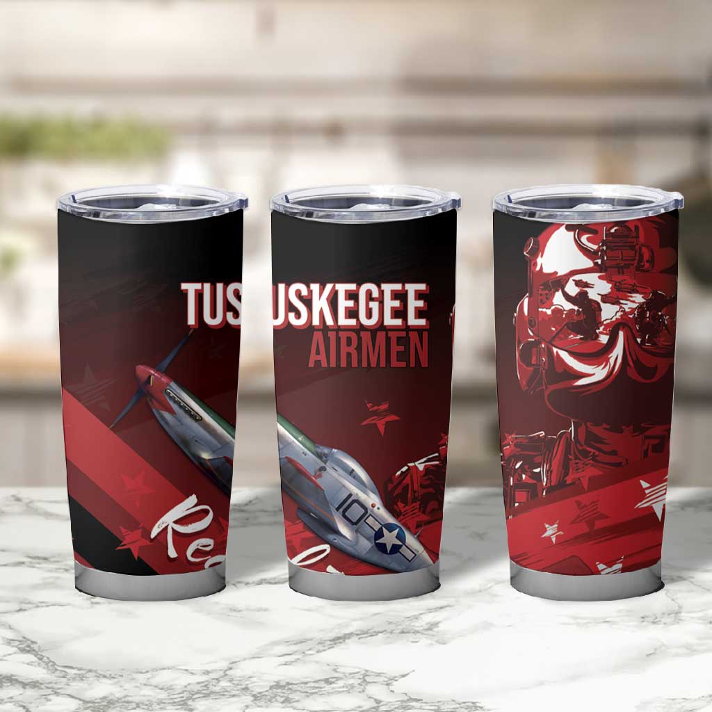 Tuskegee Airmen Red Tails Tumbler Cup Straighten Up and Fly Right - Black Red - African Pride