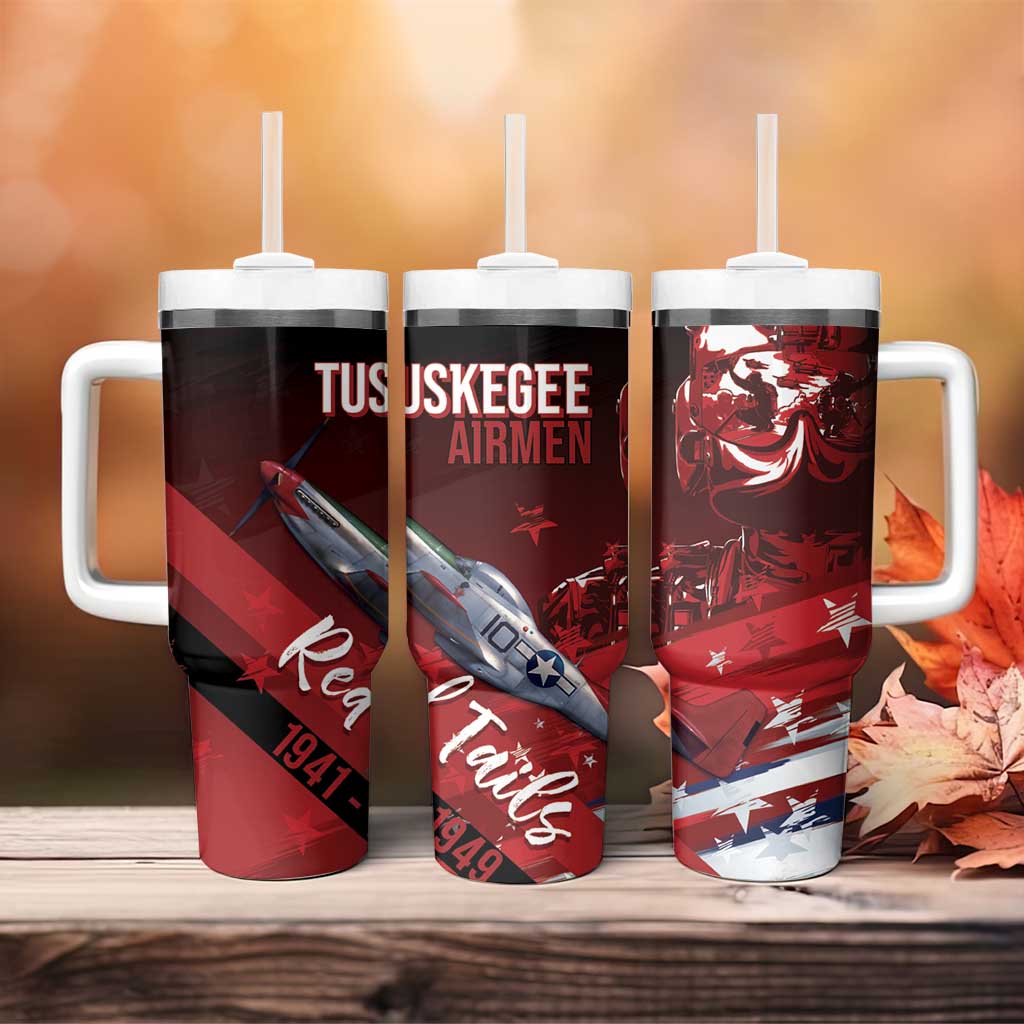 Tuskegee Airmen Red Tails Tumbler With Handle Straighten Up and Fly Right - Black Red - African Pride