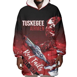 Tuskegee Airmen Red Tails Wearable Blanket Hoodie Straighten Up and Fly Right - Black Red - African Pride